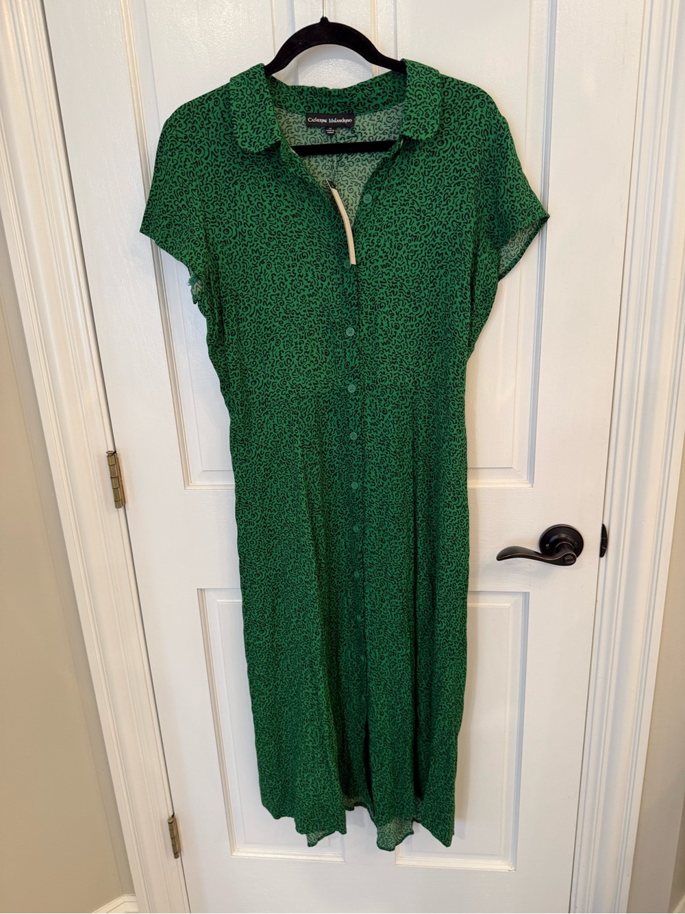 NWT Catherine Malandrino Kelly Green Abstract Button-Front Collared Midi Dress